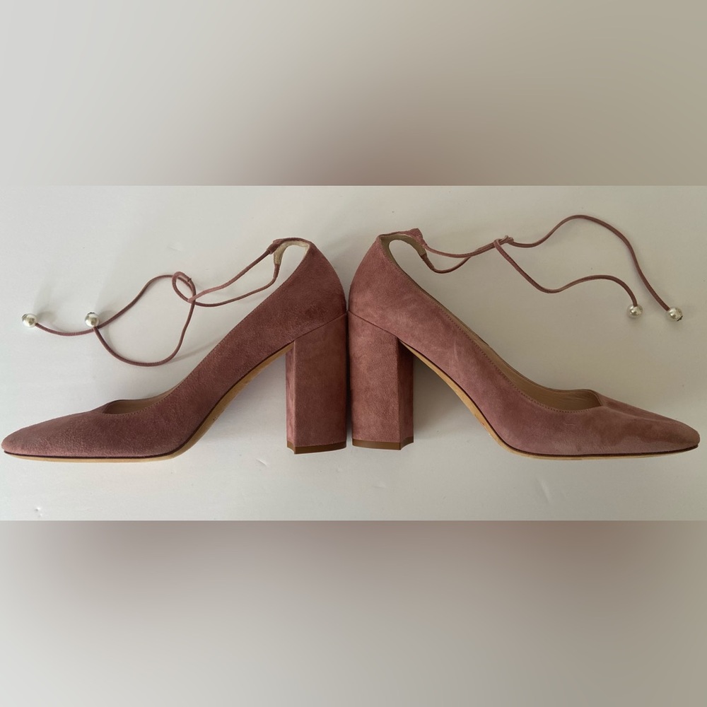 Kate Spade - Gena Heel Rose Pink Suede Ankle Ties With Pearls - Sz 10 - New